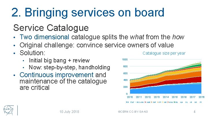 2. Bringing services on board Service Catalogue • • • Two dimensional catalogue splits