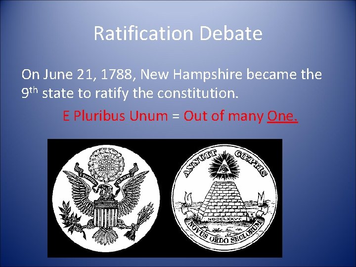 Ratification Debate On June 21, 1788, New Hampshire became the 9 th state to