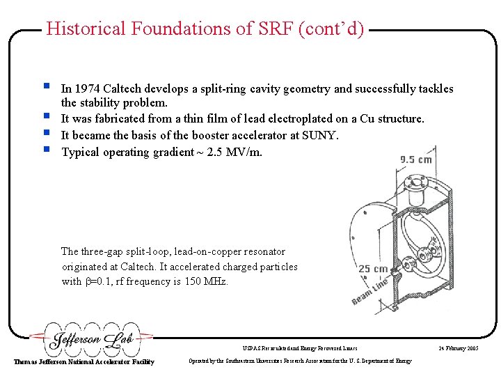 Historical Foundations of SRF (cont’d) § § In 1974 Caltech develops a split-ring cavity