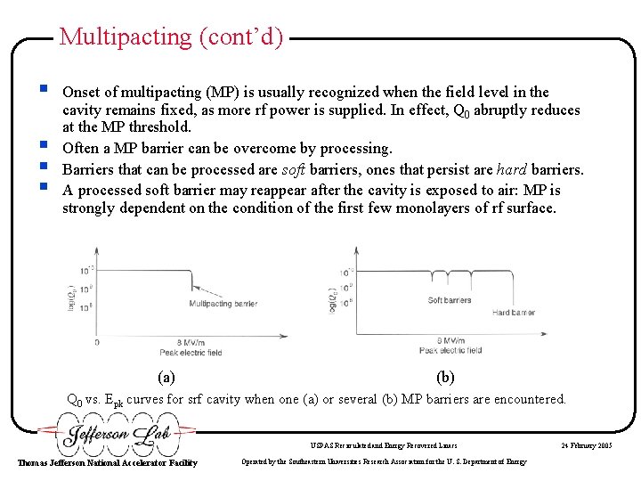 Multipacting (cont’d) § § Onset of multipacting (MP) is usually recognized when the field