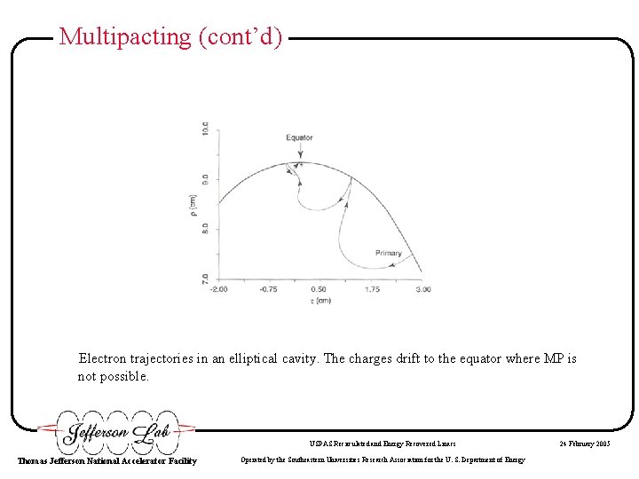 Multipacting (cont’d) Electron trajectories in an elliptical cavity. The charges drift to the equator