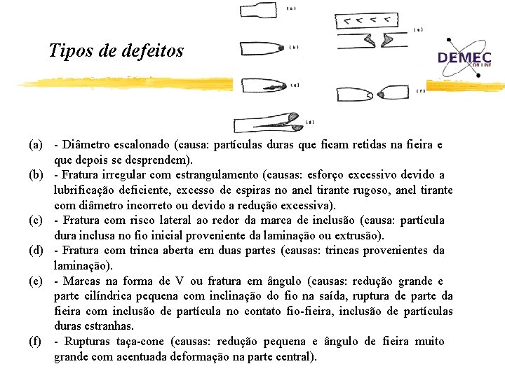 Tipos de defeitos (a) - Diâmetro escalonado (causa: partículas duras que ficam retidas na