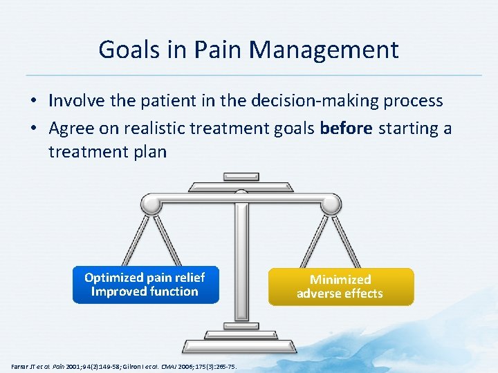 Goals in Pain Management • Involve the patient in the decision-making process • Agree