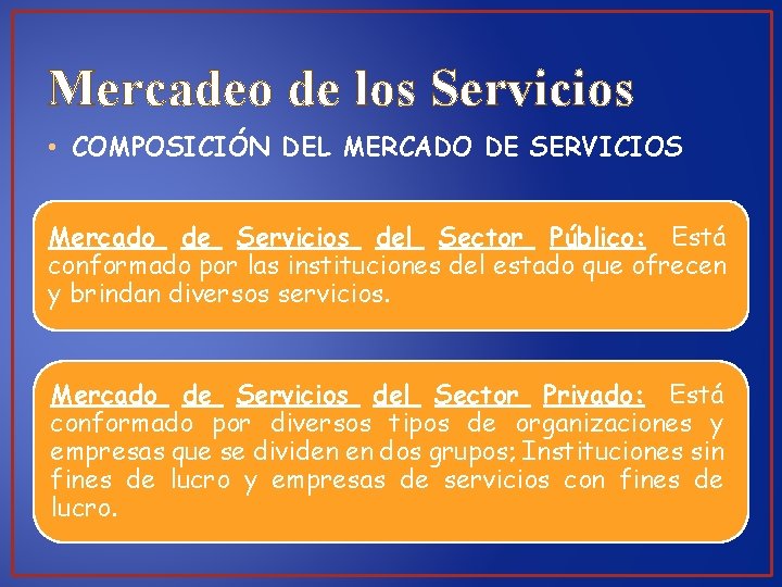 Mercadeo de los Servicios • COMPOSICIÓN DEL MERCADO DE SERVICIOS Mercado de Servicios del