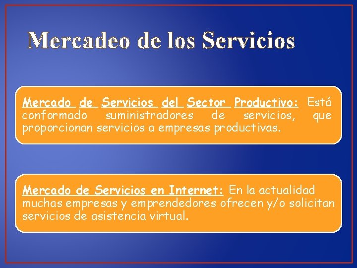 Mercadeo de los Servicios Mercado de Servicios del Sector Productivo: Está conformado suministradores de