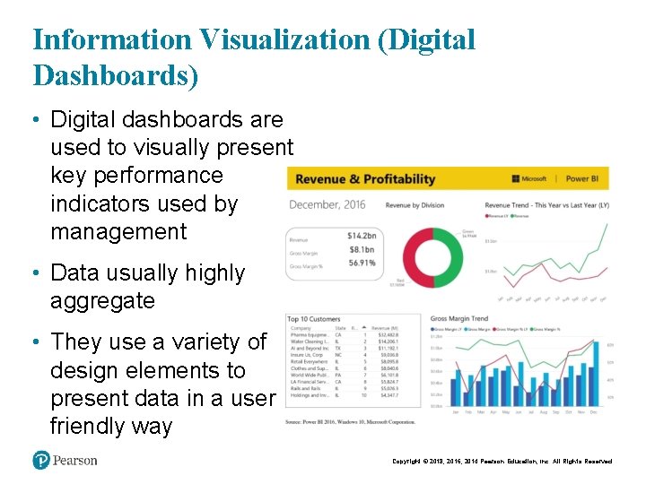 Information Visualization (Digital Dashboards) • Digital dashboards are used to visually present key performance
