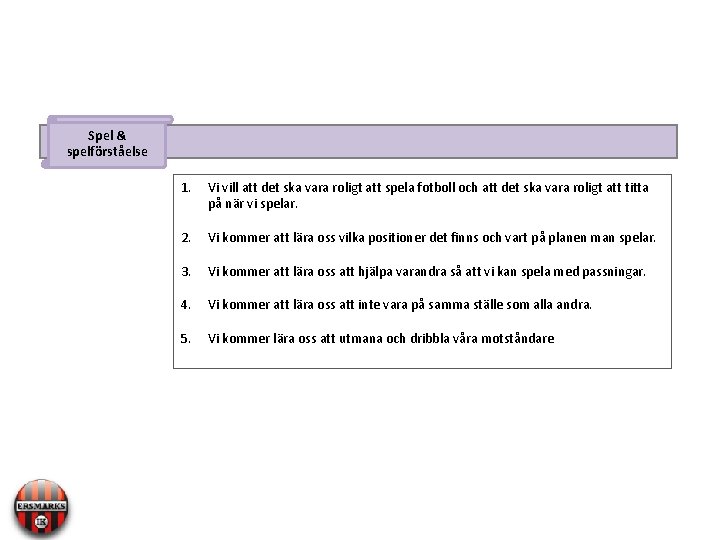 Spel & spelförståelse 1. Vi vill att det ska vara roligt att spela fotboll
