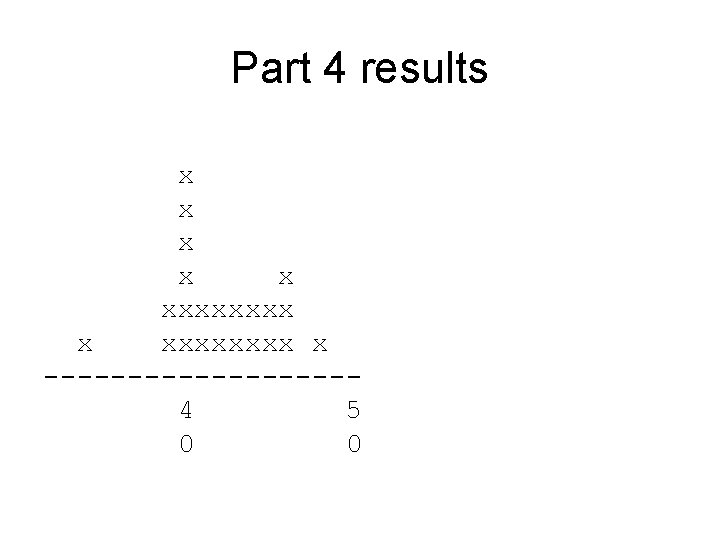 Part 4 results x x xxxxxxxx x ---------4 5 0 0 