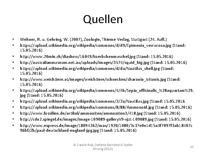 Quellen • • • Wehner, R. u. Gehring, W. (2007), Zoologie, Thieme Verlag, Stuttgart