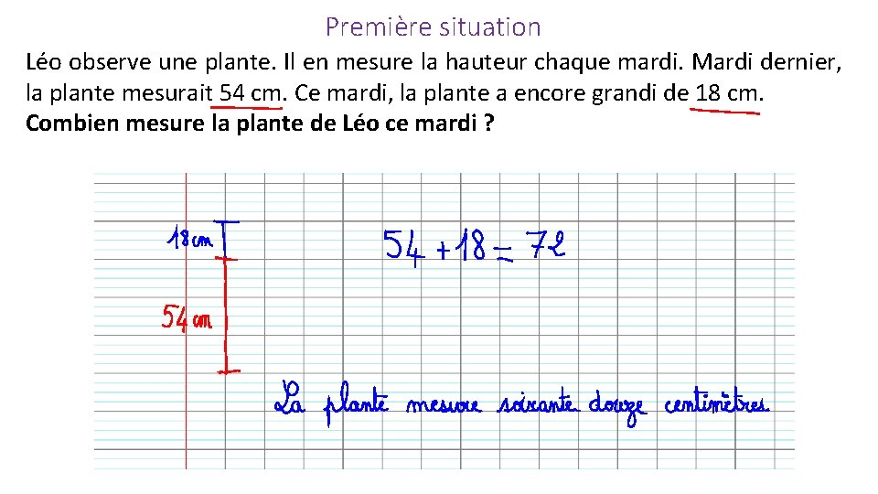 Première situation Léo observe une plante. Il en mesure la hauteur chaque mardi. Mardi