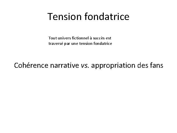 Tension fondatrice Tout univers fictionnel à succès est traversé par une tension fondatrice Cohérence