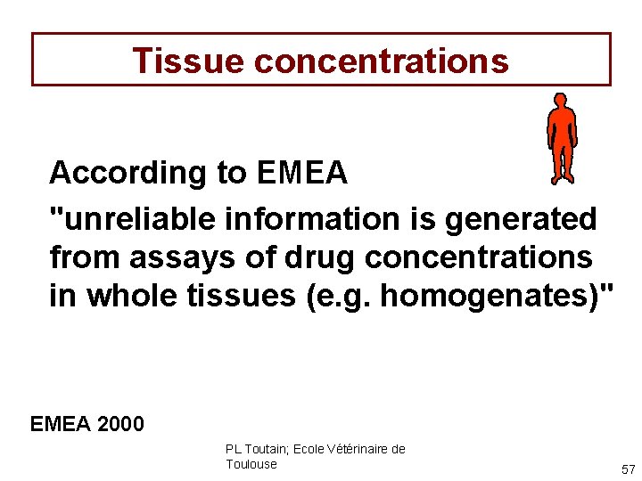 Tissue concentrations According to EMEA "unreliable information is generated from assays of drug concentrations