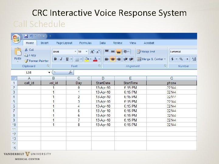 CRC Interactive Voice Response System Call Schedule 