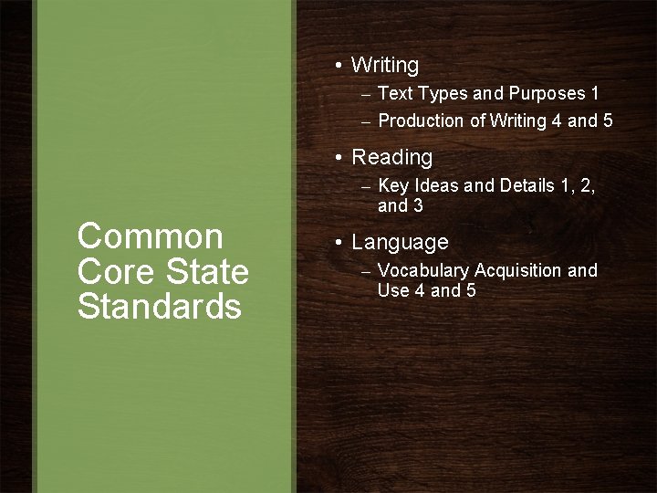 • Writing – Text Types and Purposes 1 – Production of Writing 4 • Writing – Text Types and Purposes 1 – Production of Writing 4