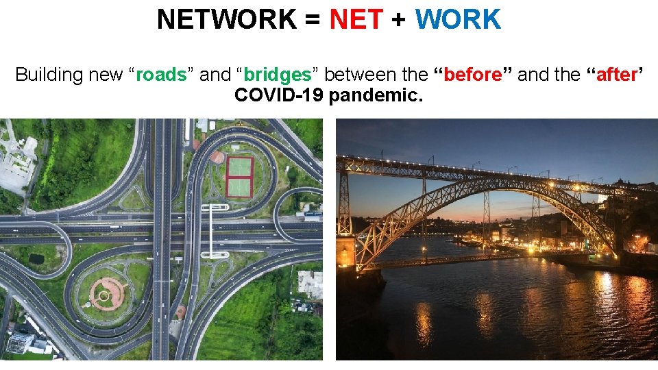 NETWORK = NET + WORK Building new “roads” and “bridges” between the “before” and