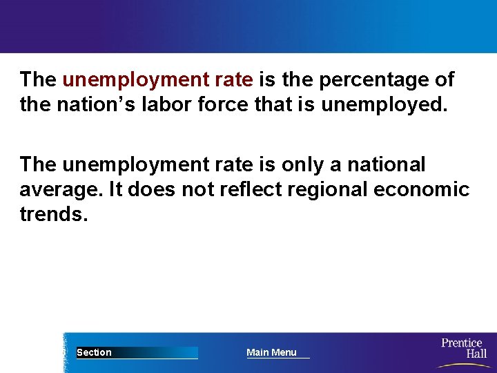 The unemployment rate is the percentage of the nation’s labor force that is unemployed.