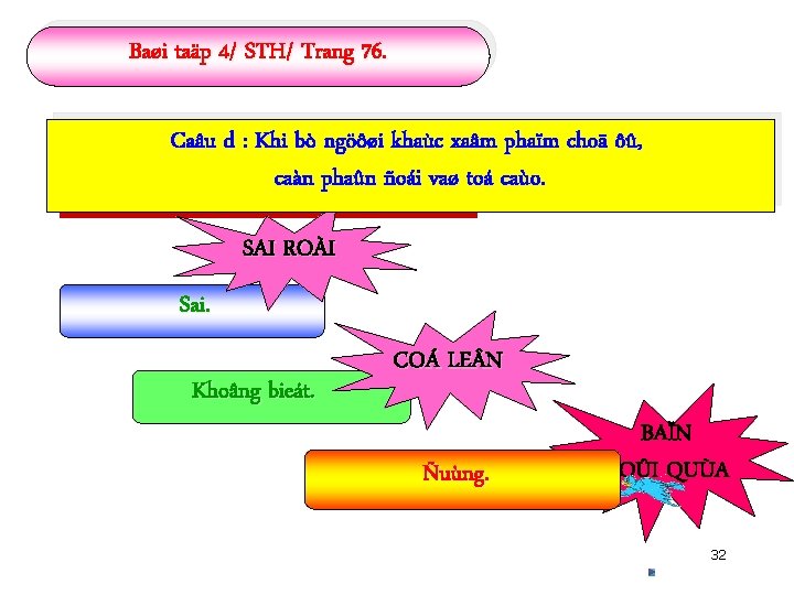 Baøi taäp 4/ STH/ Trang 76. Caâu d : Khi bò ngöôøi khaùc xaâm