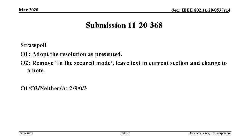 May 2020 doc. : IEEE 802. 11 -20/0537 r 14 Submission 11 -20 -368