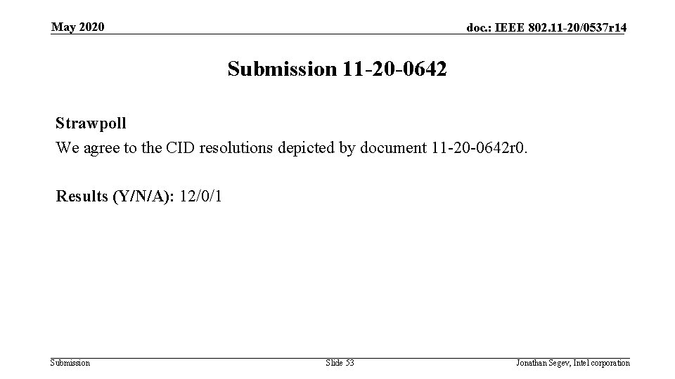 May 2020 doc. : IEEE 802. 11 -20/0537 r 14 Submission 11 -20 -0642