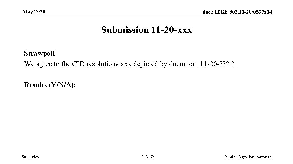 May 2020 doc. : IEEE 802. 11 -20/0537 r 14 Submission 11 -20 -xxx