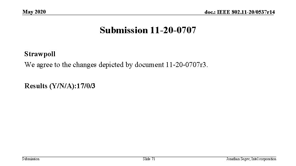 May 2020 doc. : IEEE 802. 11 -20/0537 r 14 Submission 11 -20 -0707