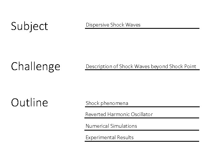 Subject Dispersive Shock Waves Challenge Description of Shock Waves beyond Shock Point Outline Shock