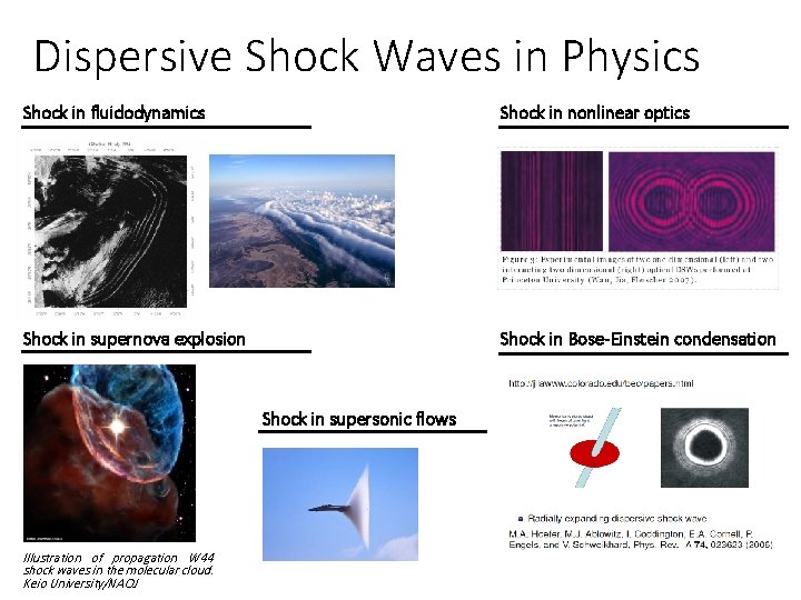 Dispersive Shock Waves in Physics Shock in fluidodynamics Shock in nonlinear optics Shock in