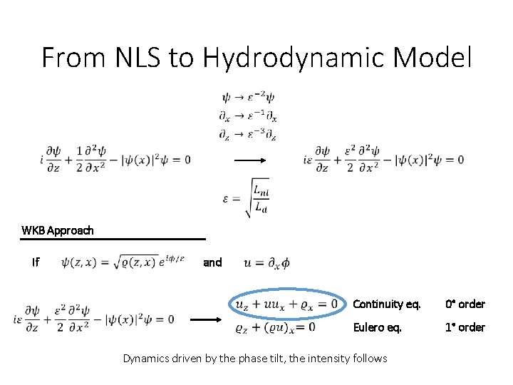 From NLS to Hydrodynamic Model WKB Approach If and Continuity eq. 0° order Eulero