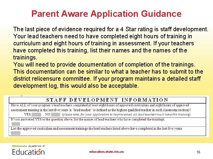 Parent Aware Application Guidance The last piece of evidence required for a 4 Star