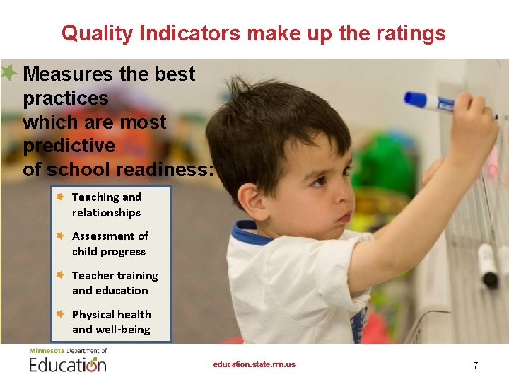 Quality Indicators make up the ratings Measures the best practices which are most predictive