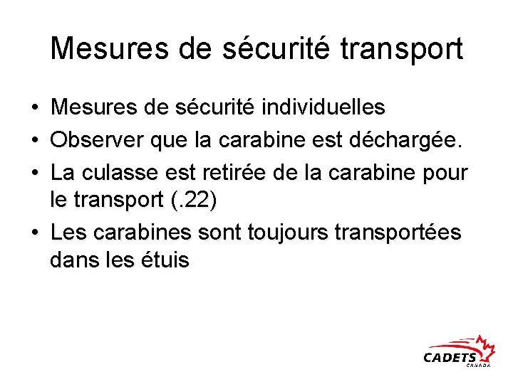 Mesures de sécurité transport • • • Mesures de sécurité individuelles Observer que la