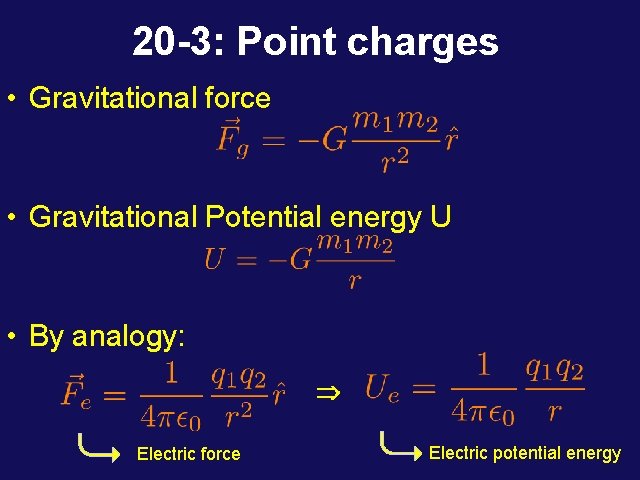 20 -3: Point charges • Gravitational force • Gravitational Potential energy U • By
