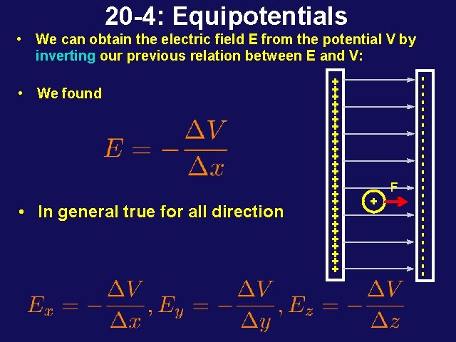 20 -4: Equipotentials ------------- • In general true for all direction F + •