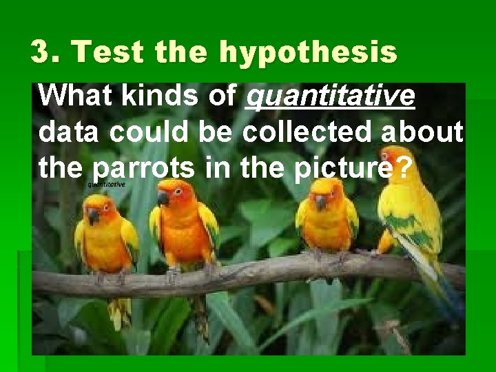 3. Test the hypothesis What kinds of quantitative data could be collected about the