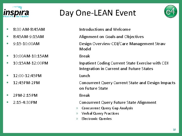 Day One-LEAN Event § 8: 30 AM-8: 45 AM Introductions and Welcome § 8: