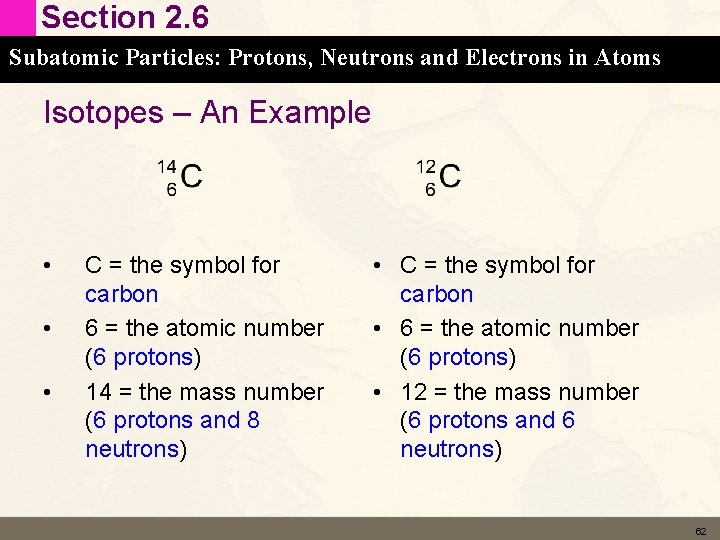 Section 2. 6 Subatomic Particles: Protons, Neutrons and Electrons in Atoms Isotopes – An