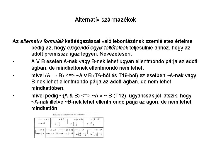 Alternatív származékok Az alternatív formulák kettéágazással való lebontásának szemléletes értelme pedig az, hogy elegendő