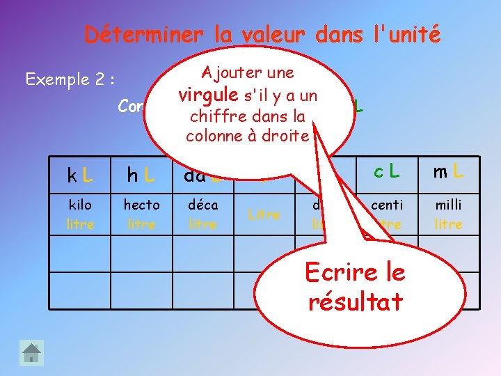 Déterminer la valeur dans l'unité désirée. Ajouter une Exemple 2 : virgule s'il y