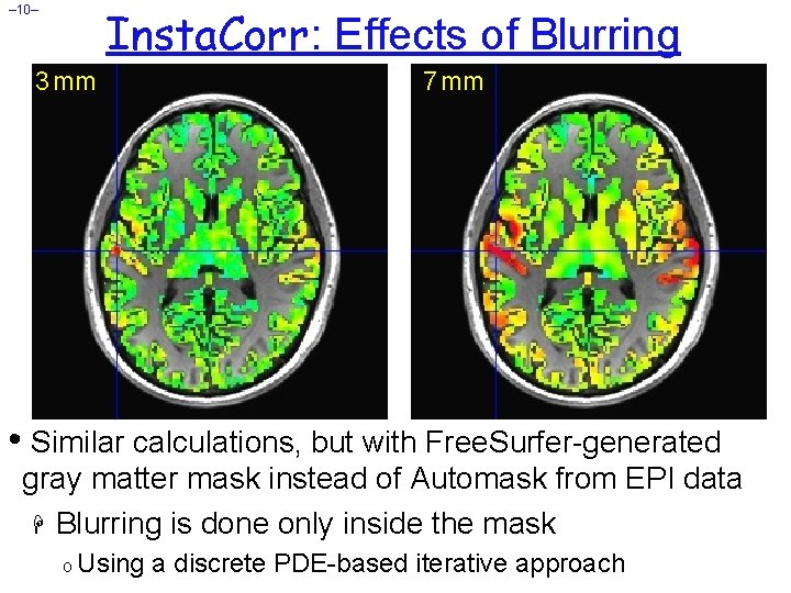 Insta. Corr: Effects of Blurring – 10– 3 mm 7 mm • Similar calculations,
