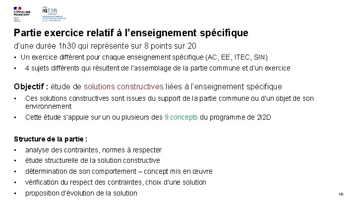 Partie exercice relatif à l’enseignement spécifique d’une durée 1 h 30 qui représente sur