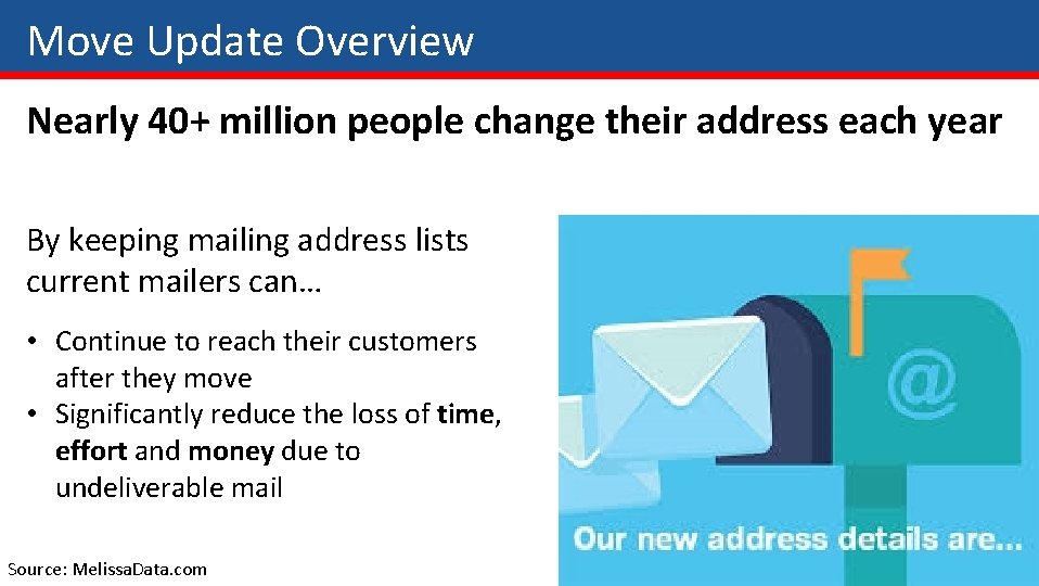 Move Update Overview Nearly 40+ million people change their address each year By keeping Move Update Overview Nearly 40+ million people change their address each year By keeping