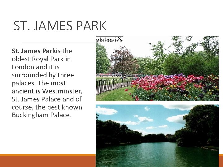 ST. JAMES PARK St. James Parkis the oldest Royal Park in London and it