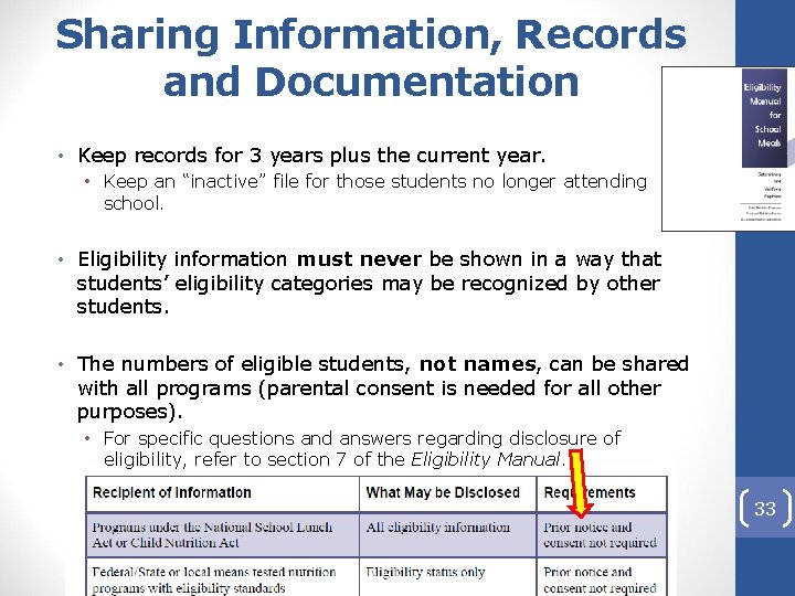 Sharing Information, Records and Documentation • Keep records for 3 years plus the current