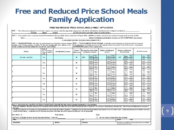 Free and Reduced Price School Meals Family Application 9 