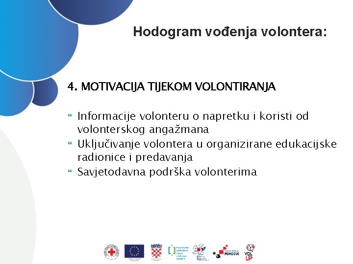 Hodogram vođenja volontera: 4. MOTIVACIJA TIJEKOM VOLONTIRANJA Informacije volonteru o napretku i koristi od