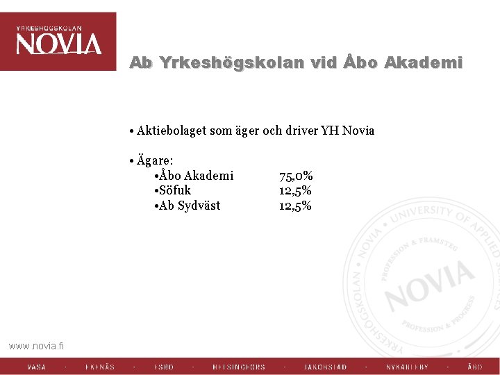 Ab Yrkeshögskolan vid Åbo Akademi • Aktiebolaget som äger och driver YH Novia •