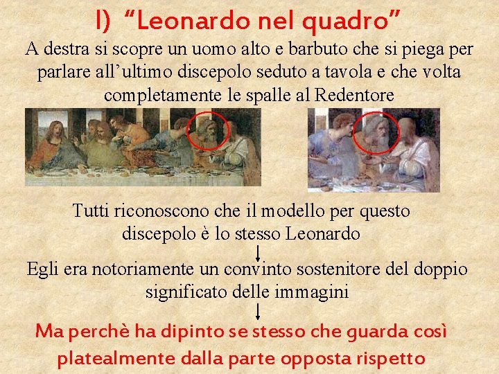 I) “Leonardo nel quadro” A destra si scopre un uomo alto e barbuto che