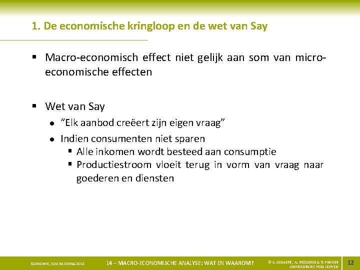 1. De economische kringloop en de wet van Say § Macro-economisch effect niet gelijk