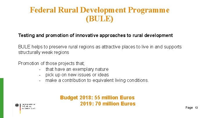 Federal Rural Development Programme (BULE) Testing and promotion of innovative approaches to rural development
