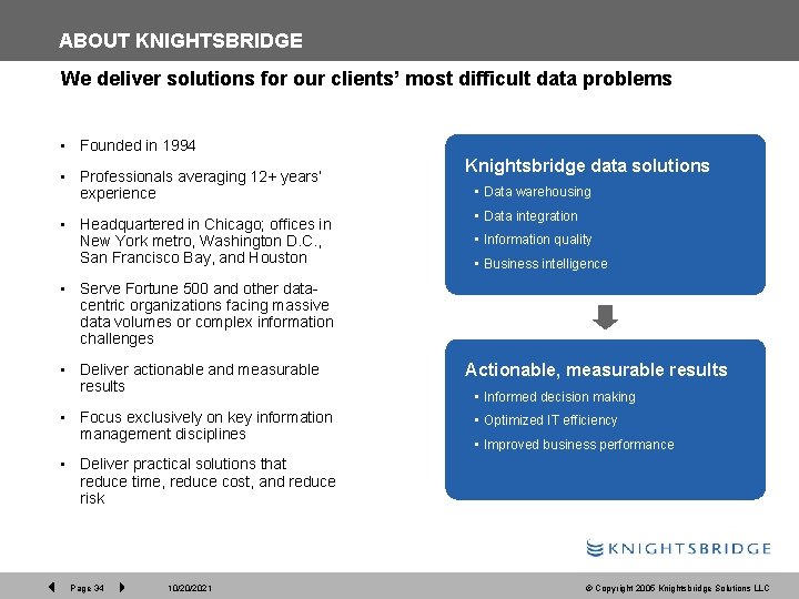 ABOUT KNIGHTSBRIDGE We deliver solutions for our clients’ most difficult data problems • Founded